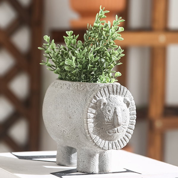 Qoo10] レトロライオンの植木鉢 多肉植物 屋内