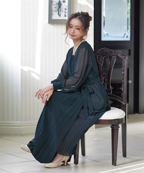 ドレス aライン レース 長袖 二次会 シンプル マキシ デザイン ロング