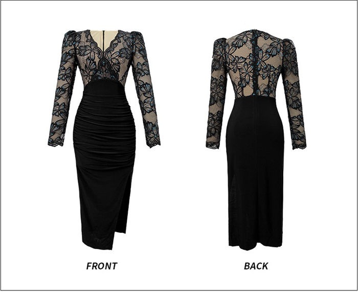 ワンピース Vネック お嬢様 姫系ワンピース スリット セクシー タイトワンピース エレガント 優雅 フェミニン 長袖 春秋 春 パーティードレス ロング 上品 レディース フォーマル 通勤 OLオフ