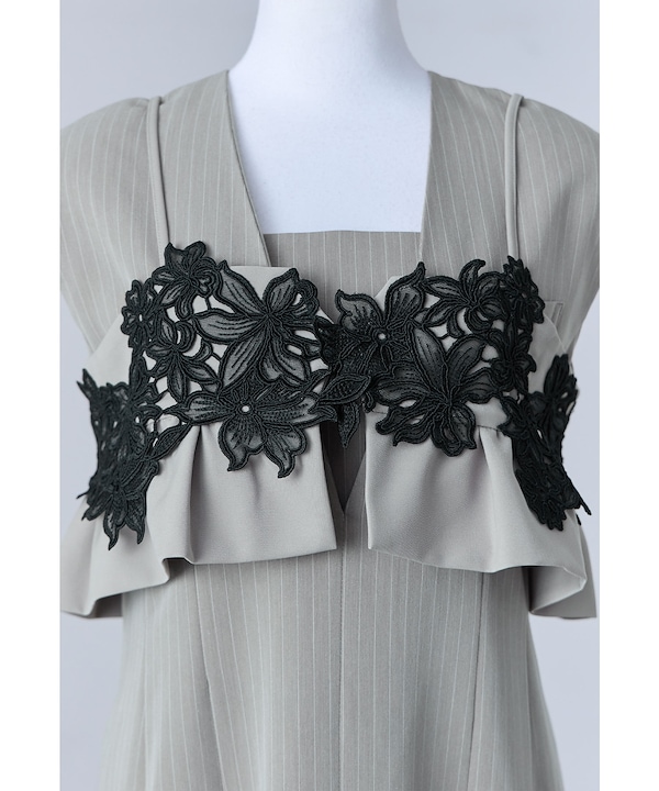 Qoo10 niana ピンストライプスリーブレスビスチ ドレス