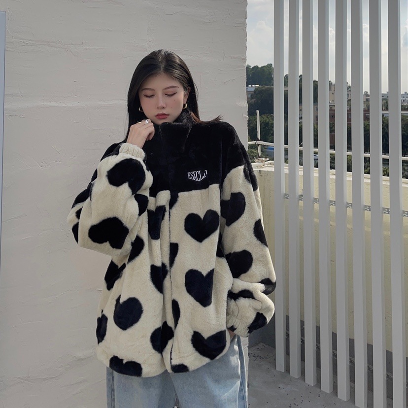 ハート柄 フリースジャケット フェイクファージャンパー ジャケット コート フリース レディース フ ハート柄 フリースジャケット フェイクファージャンパー ジャケット コート フリース レディース フ