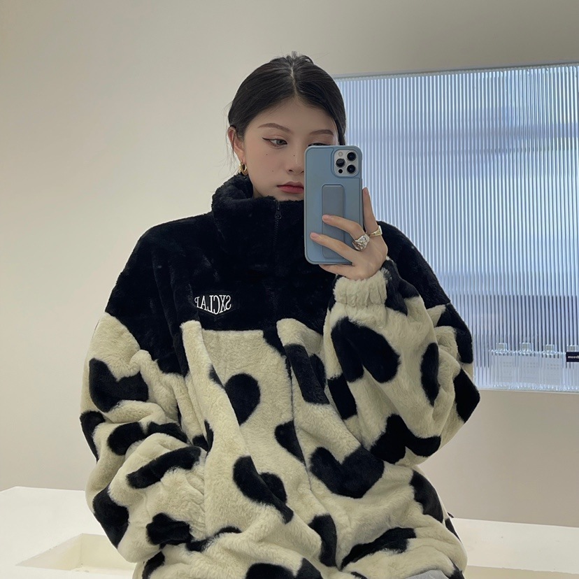 ハート柄 フリースジャケット フェイクファージャンパー ジャケット コート フリース レディース フ ハート柄 フリースジャケット フェイクファージャンパー ジャケット コート フリース レディース フ