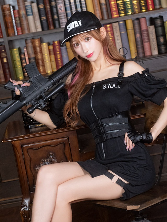 ハロウィンコスプレ ポリス スワット 制服 セット ミニ ワンピース セクシー 帽子 仮装 コス 兵士 軍人 軍隊 兵隊 エロ キャバ 大人 レディース コスチューム 警官 警察 衣装 ミニワンピース