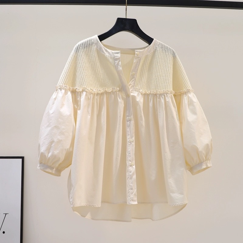 【1つ買うと10つ無料】女性用のピンクランタンスリーブ人形シャツ編みスプレッチコットンシャツ夏の甘いイヤリングシャツ 【1つ買うと10つ無料】女性用のピンクランタンスリーブ人形シャツ編みスプレッチコットンシャツ夏の甘いイヤリングシャツ