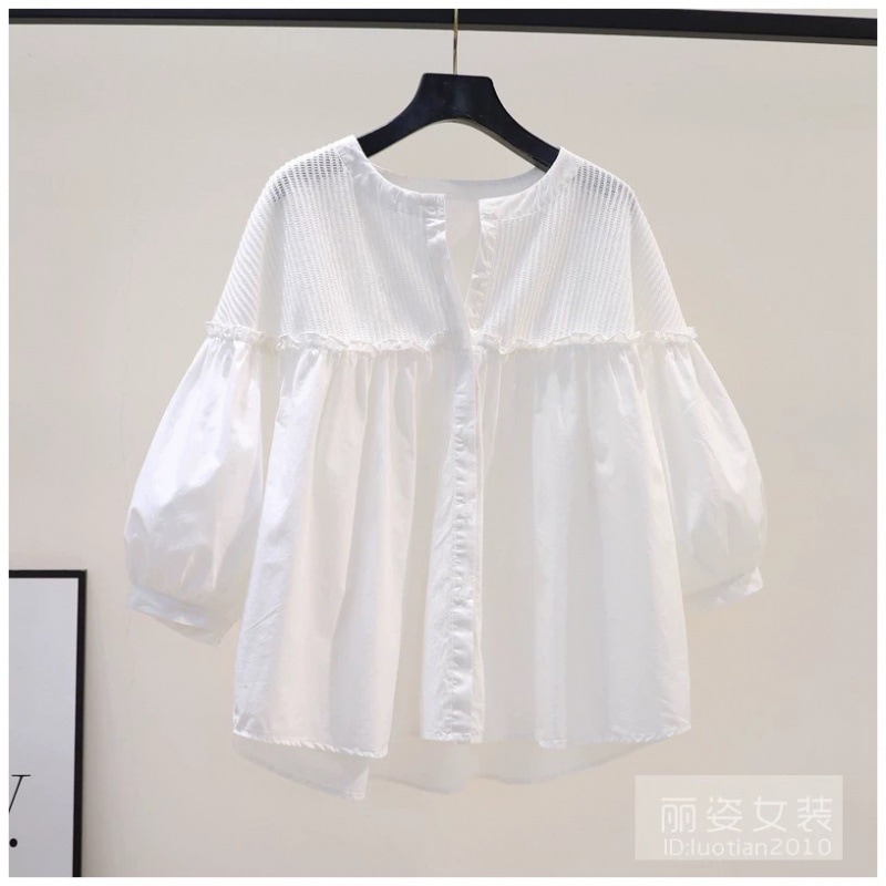 【1つ買うと10つ無料】女性用のピンクランタンスリーブ人形シャツ編みスプレッチコットンシャツ夏の甘いイヤリングシャツ 【1つ買うと10つ無料】女性用のピンクランタンスリーブ人形シャツ編みスプレッチコットンシャツ夏の甘いイヤリングシャツ