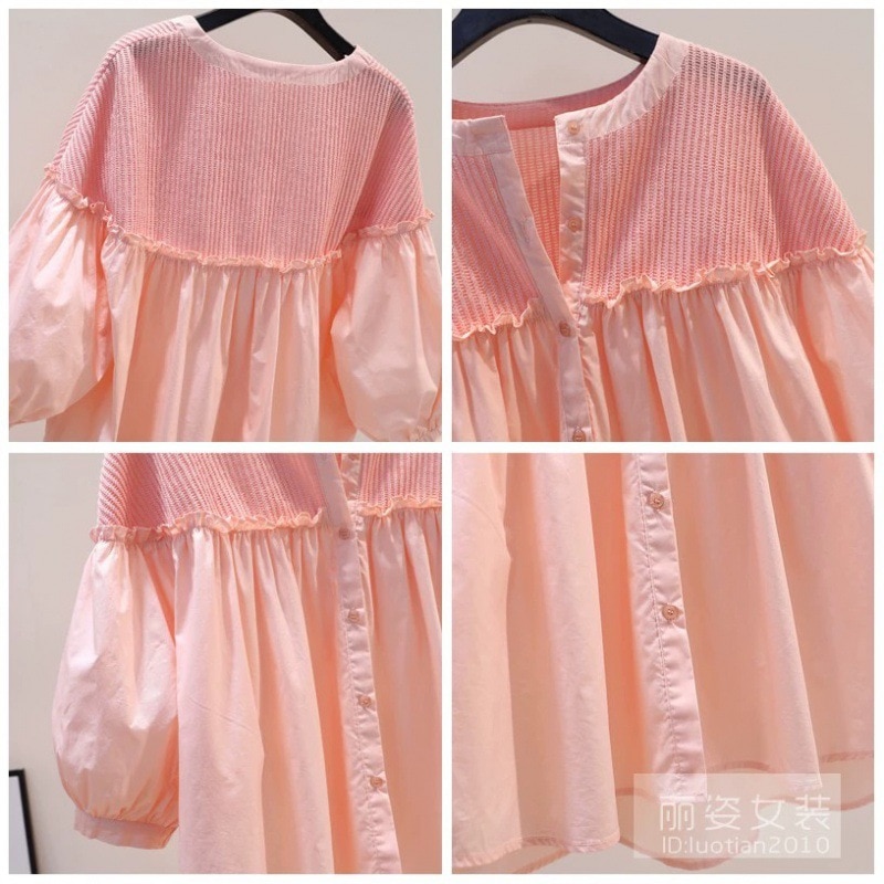 【1つ買うと10つ無料】女性用のピンクランタンスリーブ人形シャツ編みスプレッチコットンシャツ夏の甘いイヤリングシャツ 【1つ買うと10つ無料】女性用のピンクランタンスリーブ人形シャツ編みスプレッチコットンシャツ夏の甘いイヤリングシャツ