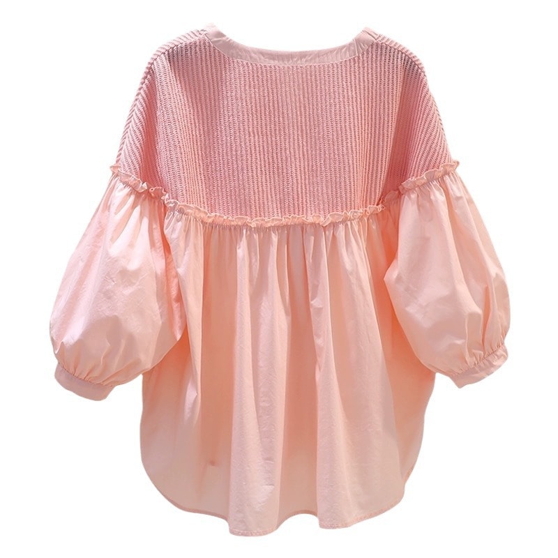 【1つ買うと10つ無料】女性用のピンクランタンスリーブ人形シャツ編みスプレッチコットンシャツ夏の甘いイヤリングシャツ 【1つ買うと10つ無料】女性用のピンクランタンスリーブ人形シャツ編みスプレッチコットンシャツ夏の甘いイヤリングシャツ