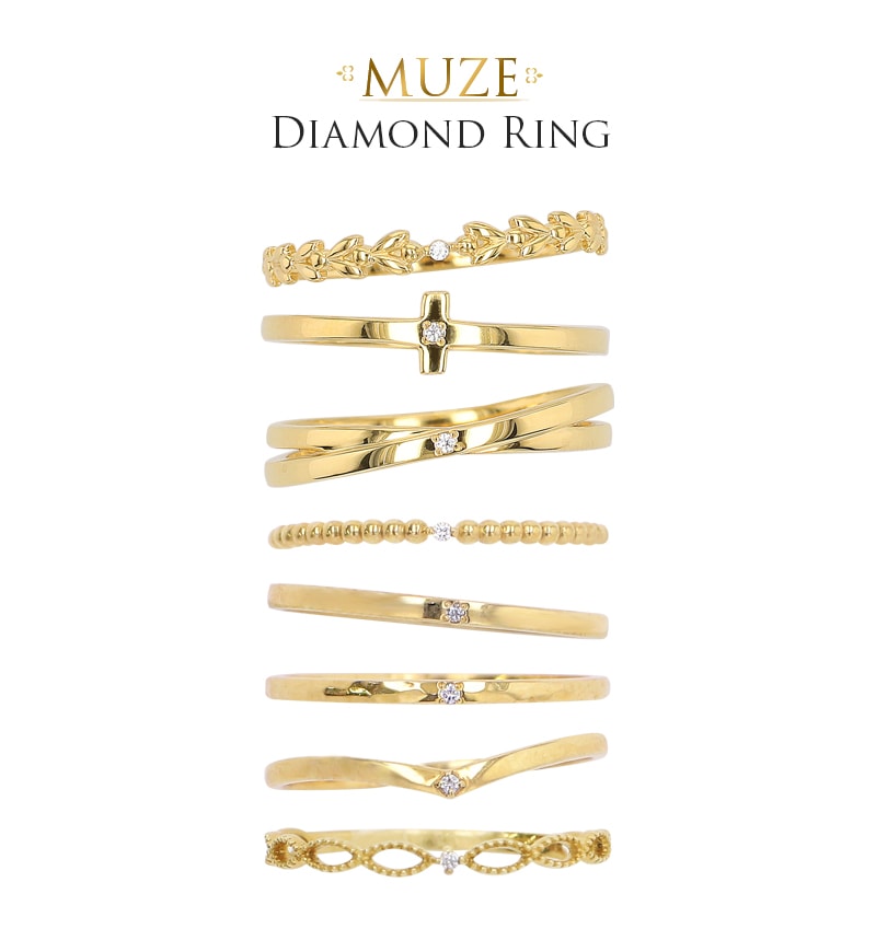 ダイヤリング レイヤーリング 8タイプ 2カラー 重ね付け 指輪 ダイヤモンド 細身リング MUZE JEWELRY SILVER925 シルバー925 プラチナ仕上げ リング プ
