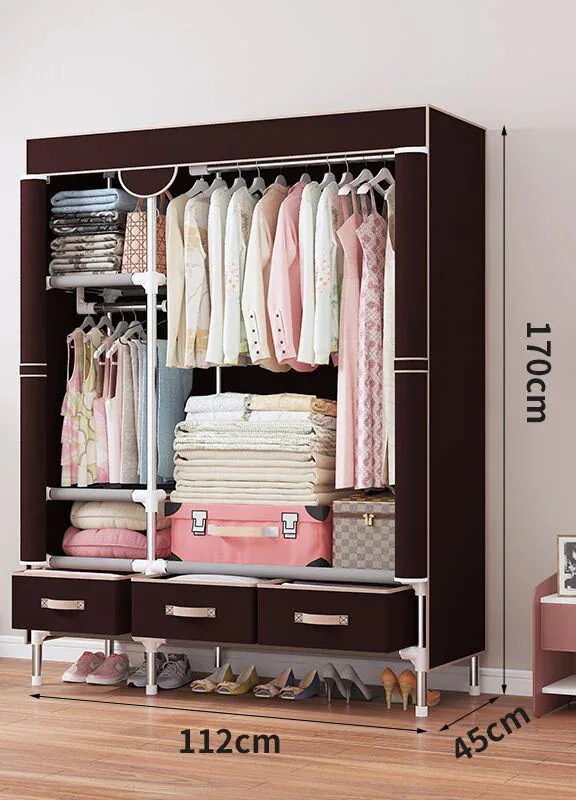 メガ割 ワードローブカバー付き ワードローブクローゼット 洋服ダンス メタルラック ハンガーラック大容量 シンプルな布製ワードローブ 引き出し4つ付き 防塵 耐用 幅150×奥行45×高さ170cm メガ割 ワードローブカバー付き ワードローブクローゼット 洋服ダンス メタルラック ハンガーラック大容量 シンプルな布製ワードローブ 引き出し4つ付き 防塵 耐用 幅150×奥行45×高さ170cm