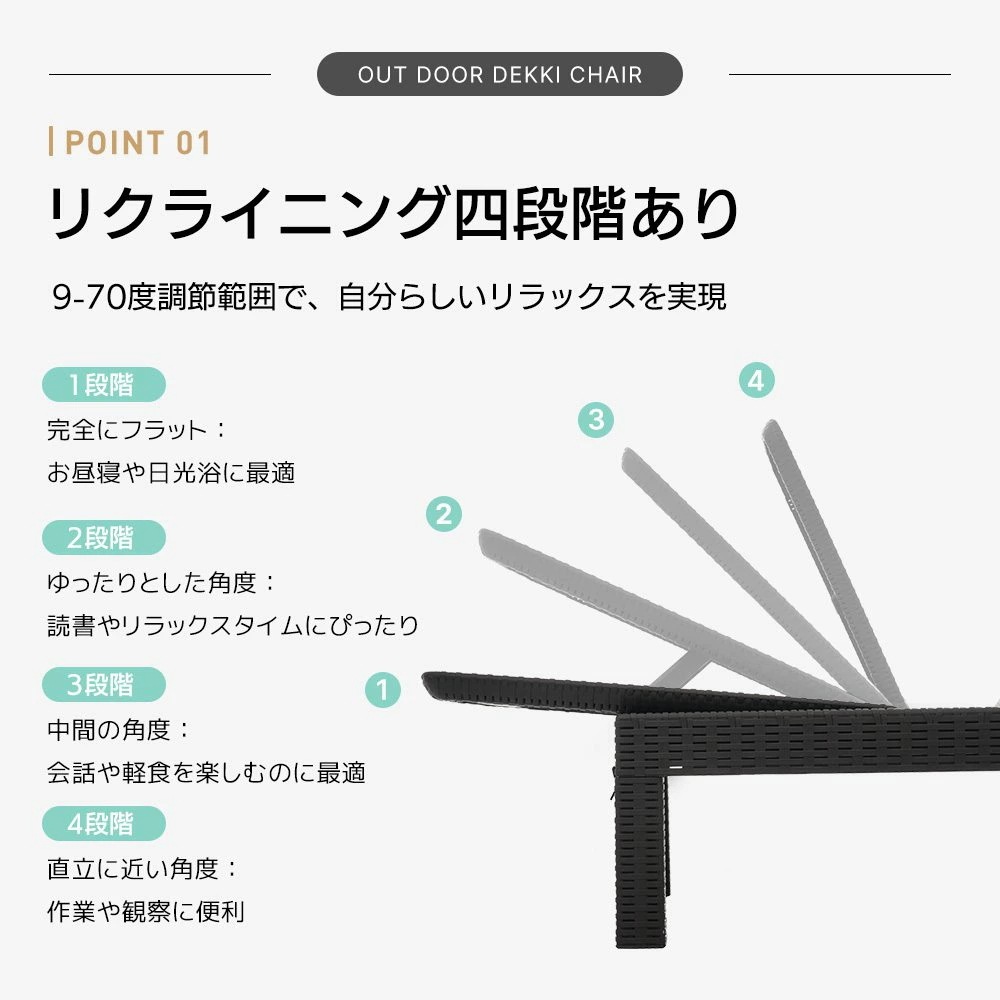 新入荷！【クッションあり/なし】ガーデンチェア リクライニング 屋外 デッキチェア サンベッド ガーデンベッド チェア 折り畳み サマーベッド ビーチベッド 折りたたみ 4段階調節 テラス ベランダ