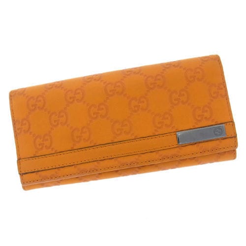 長財布 ファスナー 二つ折り グッチシマ ダブルGプレート付き オレンジ ブラックシルバー 中古 長財布 ファスナー 二つ折り グッチシマ ダブルGプレート付き オレンジ ブラックシルバー 中古