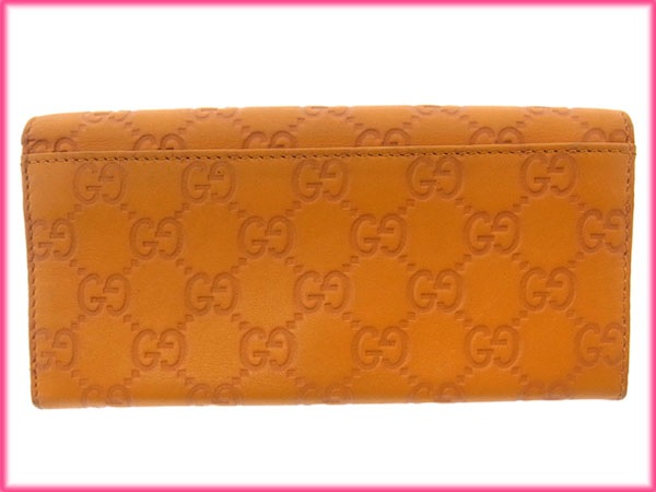 長財布 ファスナー 二つ折り グッチシマ ダブルGプレート付き オレンジ ブラックシルバー 中古 長財布 ファスナー 二つ折り グッチシマ ダブルGプレート付き オレンジ ブラックシルバー 中古