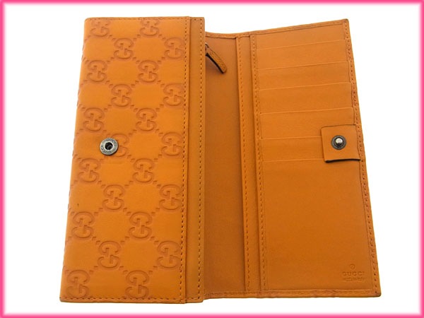 長財布 ファスナー 二つ折り グッチシマ ダブルGプレート付き オレンジ ブラックシルバー 中古 長財布 ファスナー 二つ折り グッチシマ ダブルGプレート付き オレンジ ブラックシルバー 中古