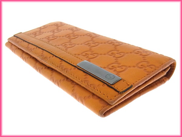 長財布 ファスナー 二つ折り グッチシマ ダブルGプレート付き オレンジ ブラックシルバー 中古 長財布 ファスナー 二つ折り グッチシマ ダブルGプレート付き オレンジ ブラックシルバー 中古