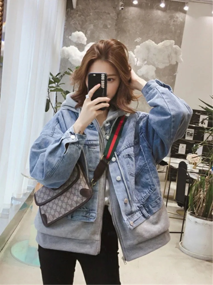 ジャケット パーカー アウター 上着 デニム 羽織 デニムジャケット Gジャン ドッキングジャケット 長袖 ドロップショルダー フード ドッキング ストリート 韓国風 ファスナー ポケット 前開き ボ ジャケット パーカー アウター 上着 デニム 羽織 デニムジャケット Gジャン ドッキングジャケット 長袖 ドロップショルダー フード ドッキング ストリート 韓国風 ファスナー ポケット 前開き ボ