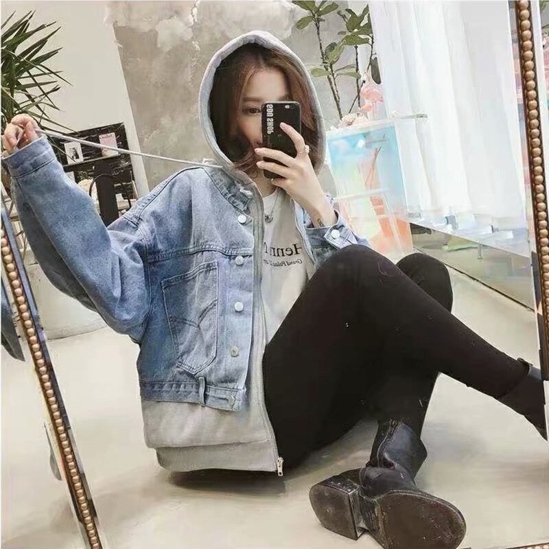 ジャケット パーカー アウター 上着 デニム 羽織 デニムジャケット Gジャン ドッキングジャケット 長袖 ドロップショルダー フード ドッキング ストリート 韓国風 ファスナー ポケット 前開き ボ ジャケット パーカー アウター 上着 デニム 羽織 デニムジャケット Gジャン ドッキングジャケット 長袖 ドロップショルダー フード ドッキング ストリート 韓国風 ファスナー ポケット 前開き ボ
