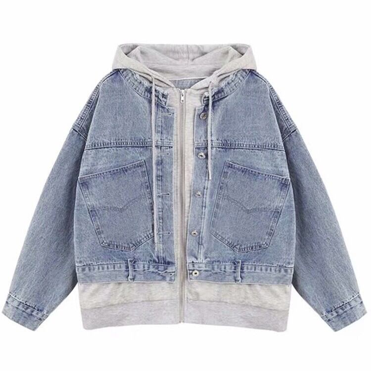 ジャケット パーカー アウター 上着 デニム 羽織 デニムジャケット Gジャン ドッキングジャケット 長袖 ドロップショルダー フード ドッキング ストリート 韓国風 ファスナー ポケット 前開き ボ ジャケット パーカー アウター 上着 デニム 羽織 デニムジャケット Gジャン ドッキングジャケット 長袖 ドロップショルダー フード ドッキング ストリート 韓国風 ファスナー ポケット 前開き ボ