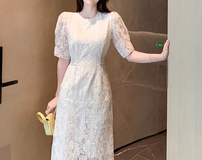 レディース ドレス ワンピース パーティー 膝下 ミモレ 半袖 パフスリーブ ラウンドネック Aライン レース ウエストマーク ファスナー バックスリット 可愛い きれいめ 大人可愛い 上品 おしゃれ レディース ドレス ワンピース パーティー 膝下 ミモレ 半袖 パフスリーブ ラウンドネック Aライン レース ウエストマーク ファスナー バックスリット 可愛い きれいめ 大人可愛い 上品 おしゃれ