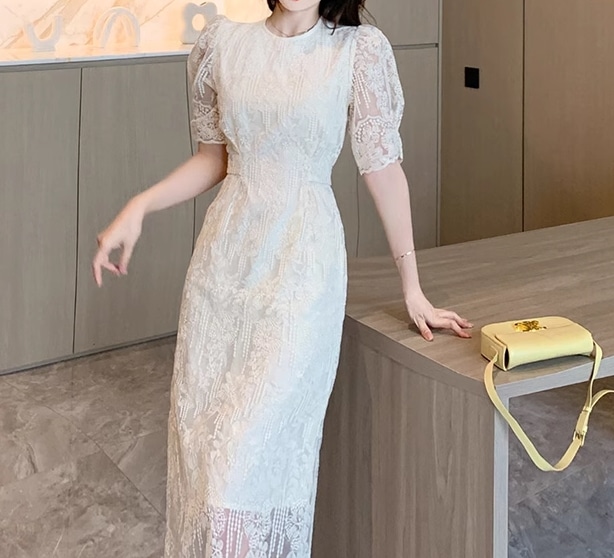 レディース ドレス ワンピース パーティー 膝下 ミモレ 半袖 パフスリーブ ラウンドネック Aライン レース ウエストマーク ファスナー バックスリット 可愛い きれいめ 大人可愛い 上品 おしゃれ レディース ドレス ワンピース パーティー 膝下 ミモレ 半袖 パフスリーブ ラウンドネック Aライン レース ウエストマーク ファスナー バックスリット 可愛い きれいめ 大人可愛い 上品 おしゃれ