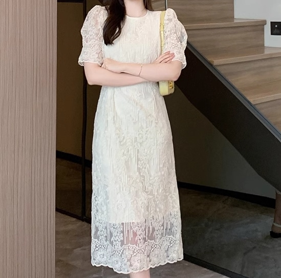 レディース ドレス ワンピース パーティー 膝下 ミモレ 半袖 パフスリーブ ラウンドネック Aライン レース ウエストマーク ファスナー バックスリット 可愛い きれいめ 大人可愛い 上品 おしゃれ レディース ドレス ワンピース パーティー 膝下 ミモレ 半袖 パフスリーブ ラウンドネック Aライン レース ウエストマーク ファスナー バックスリット 可愛い きれいめ 大人可愛い 上品 おしゃれ