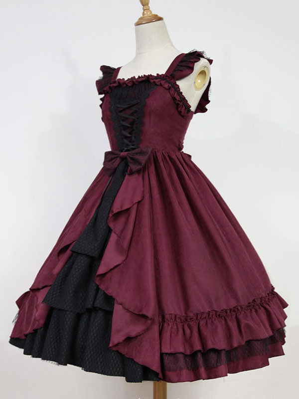 【短納期】ロリィタジャンパースカート ゴシック 2カラーブロック スクエアネック ポリエステル お茶会 【短納期】ロリィタジャンパースカート ゴシック 2カラーブロック スクエアネック ポリエステル お茶会