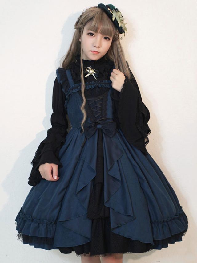 【短納期】ロリィタジャンパースカート ゴシック 2カラーブロック スクエアネック ポリエステル お茶会 【短納期】ロリィタジャンパースカート ゴシック 2カラーブロック スクエアネック ポリエステル お茶会