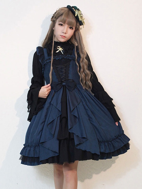 【短納期】ロリィタジャンパースカート ゴシック 2カラーブロック スクエアネック ポリエステル お茶会 【短納期】ロリィタジャンパースカート ゴシック 2カラーブロック スクエアネック ポリエステル お茶会
