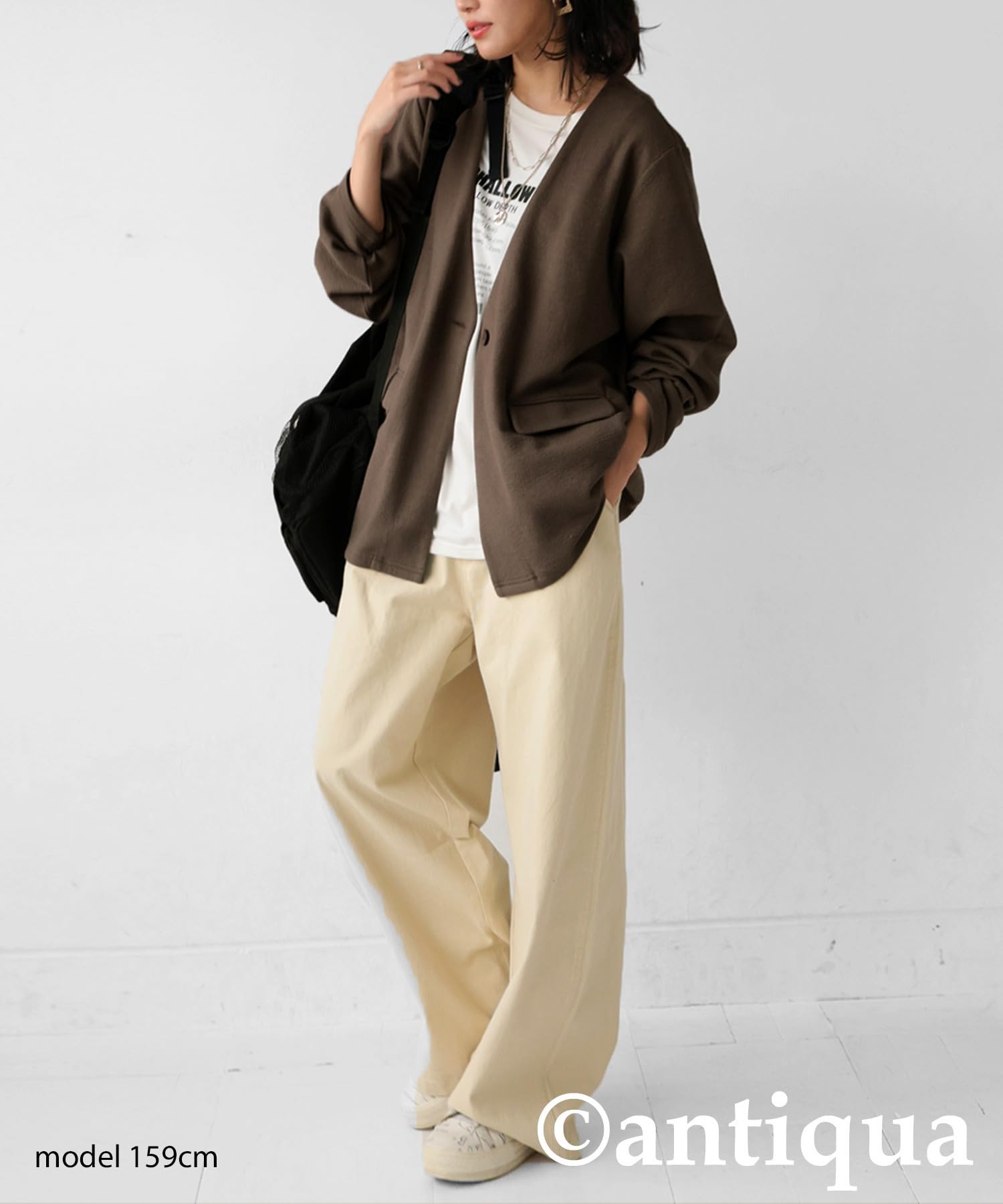 [antiqua] アンティカ ノーカラー ジャケット レディース アウター PN-00546 Onesize 10 トープ