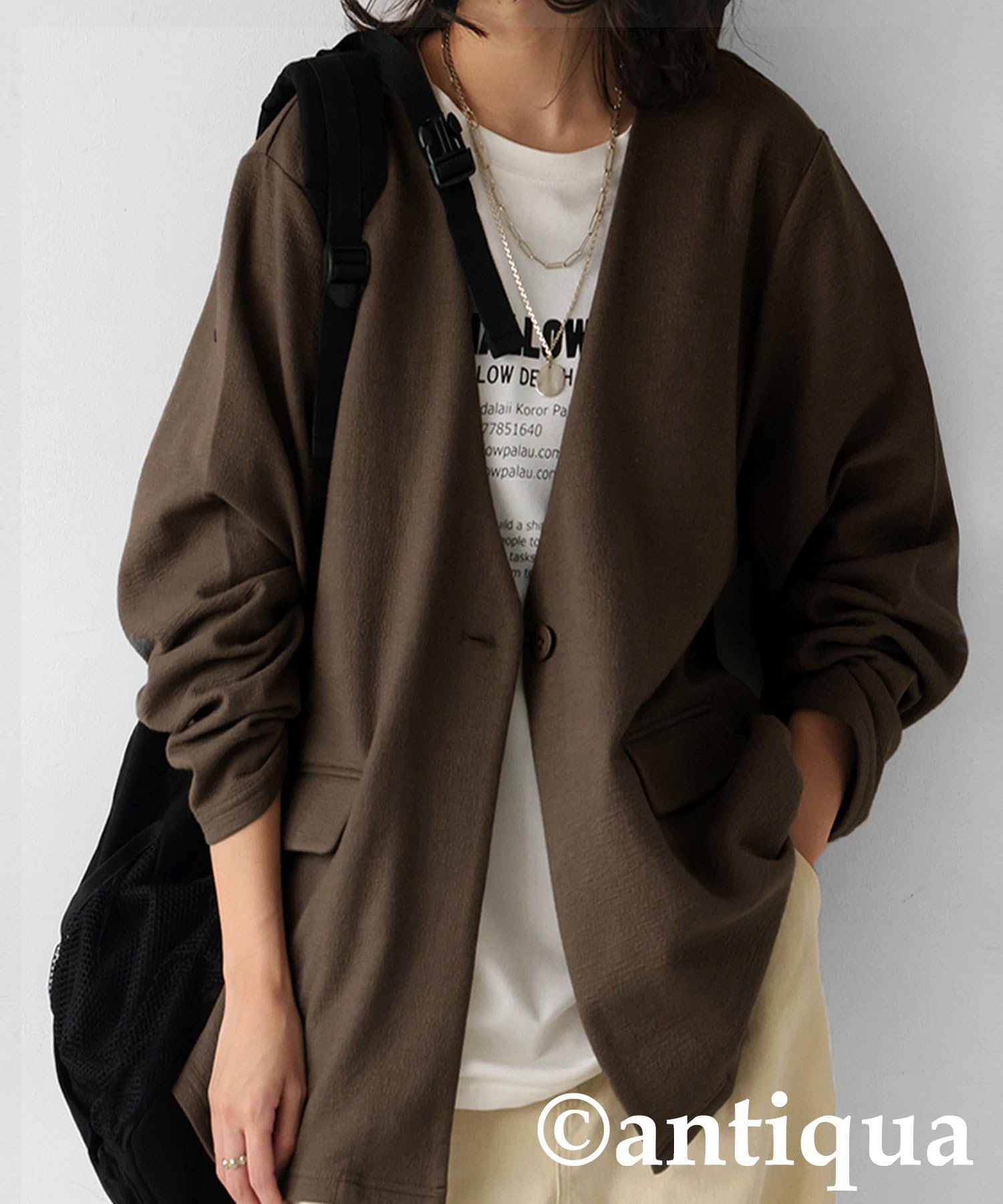 [antiqua] アンティカ ノーカラー ジャケット レディース アウター PN-00546 Onesize 10 トープ