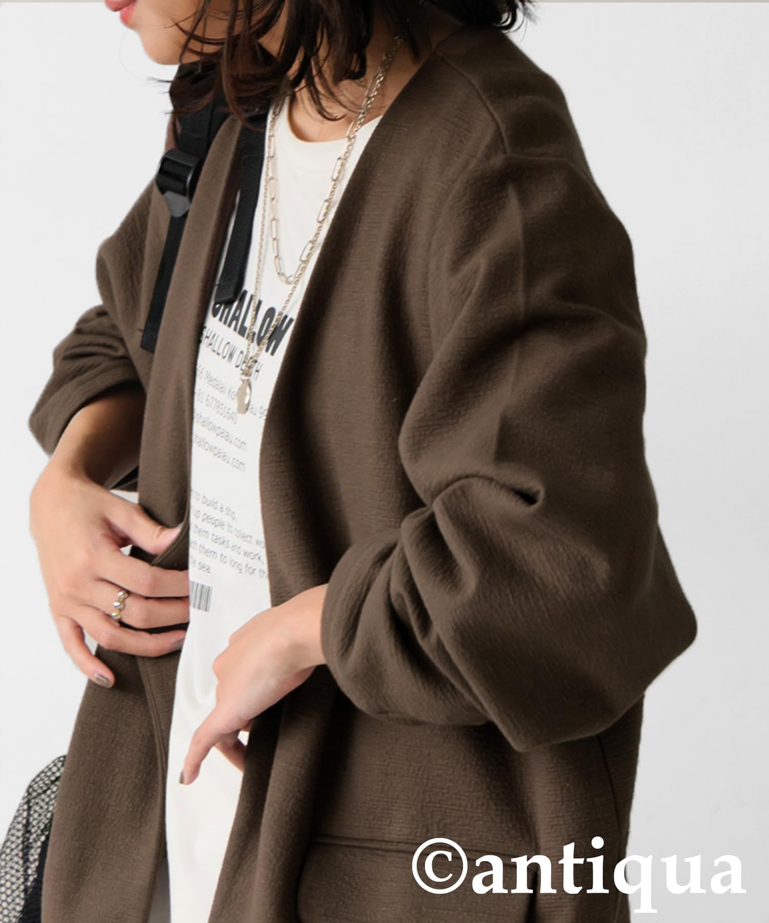 [antiqua] アンティカ ノーカラー ジャケット レディース アウター PN-00546 Onesize 10 トープ