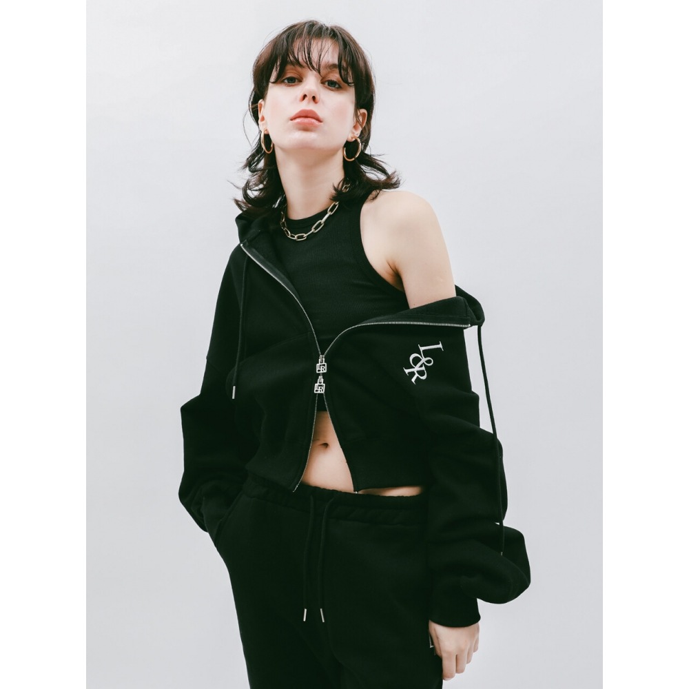 LOSSYROW ロッシー ビッグロゴ クロップ フード ジップアップ ブラック