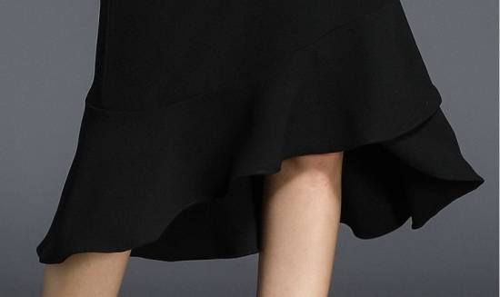 パーティードレス ワンピースドレス きれいめ ワンピース ワンピース ドレス 女子会 長袖 ハイネック ブラックドレス フィッシュテール 膝丈 透け感 フリル 20代 30代 40代 秋 冬 大きいサ