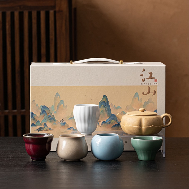 家の使用のための5つの有名なkiティーセットライトラグジュアリーカンフーティーセット r n1001- 5つの有名なキルンティーセット