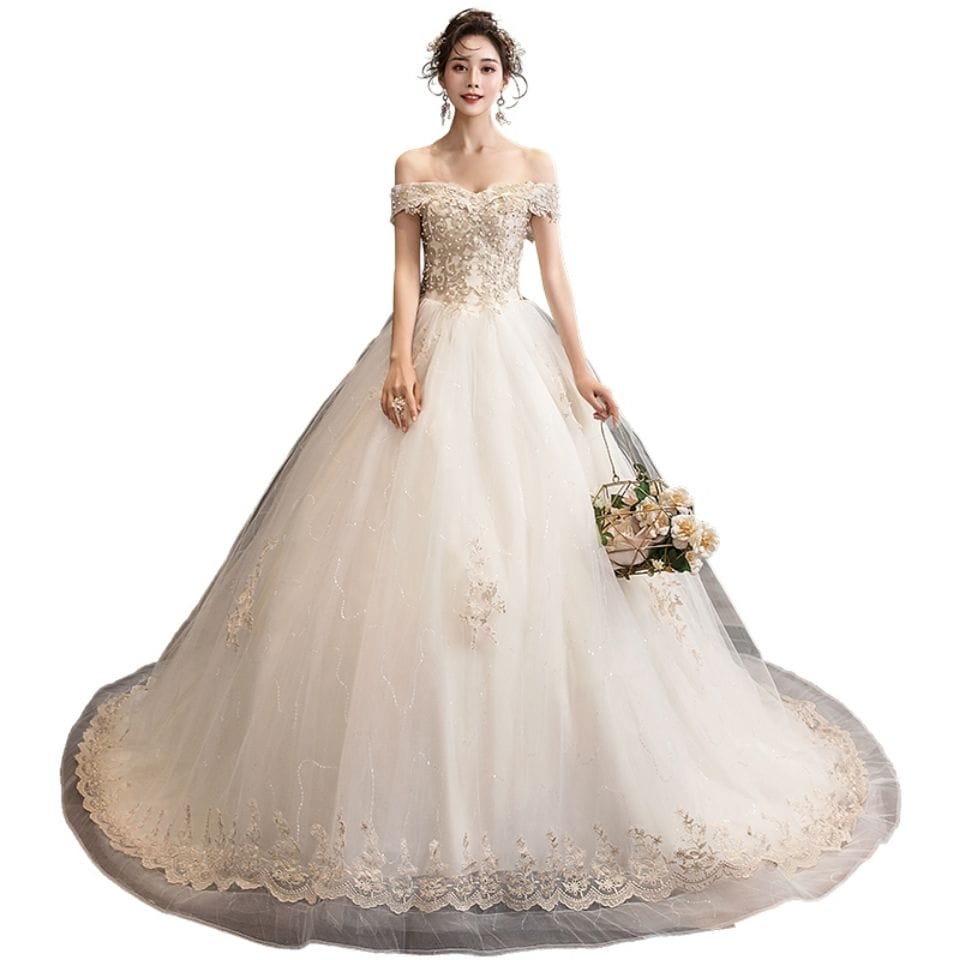 メインウェディングドレス2025トレーリング気質フロアレングショルダー太い腕をカバー小さな花嫁星空薄くて軽く見えます メインウェディングドレス2025トレーリング気質フロアレングショルダー太い腕をカバー小さな花嫁星空薄くて軽く見えます