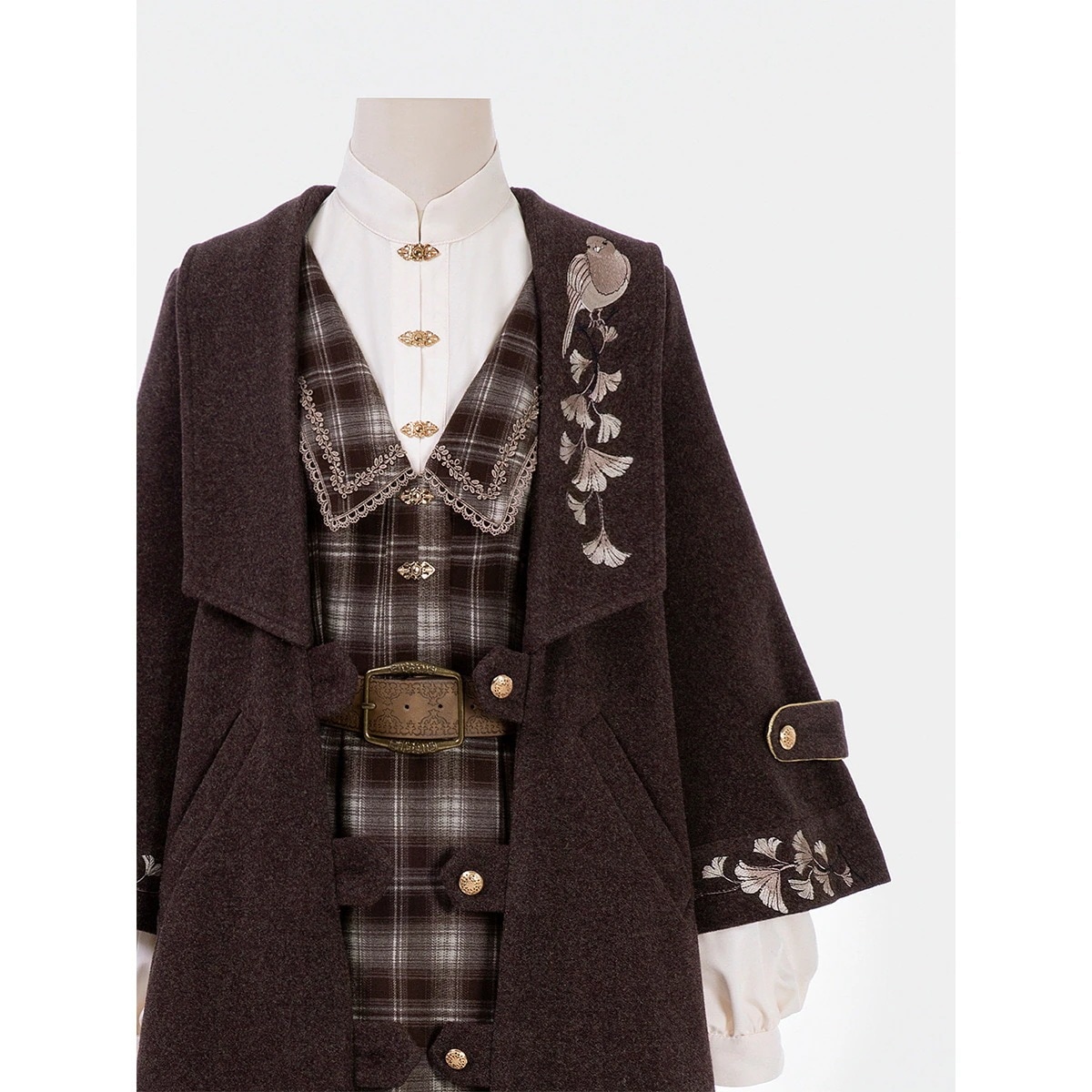 【フルセット】銀杏詞新韓国秋冬シャツワンピース毛コートセット 【フルセット】銀杏詞新韓国秋冬シャツワンピース毛コートセット