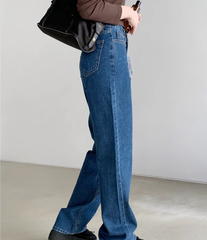 ルーズワイドレッグパンツ ゆったりデニム レディース パンツ ボトムス デニム ロングパンツ ワイドパンツ ミモレ ロング ワイド ストレート Iライン 裾ワイド ファスナー ポケット ハイウエスト