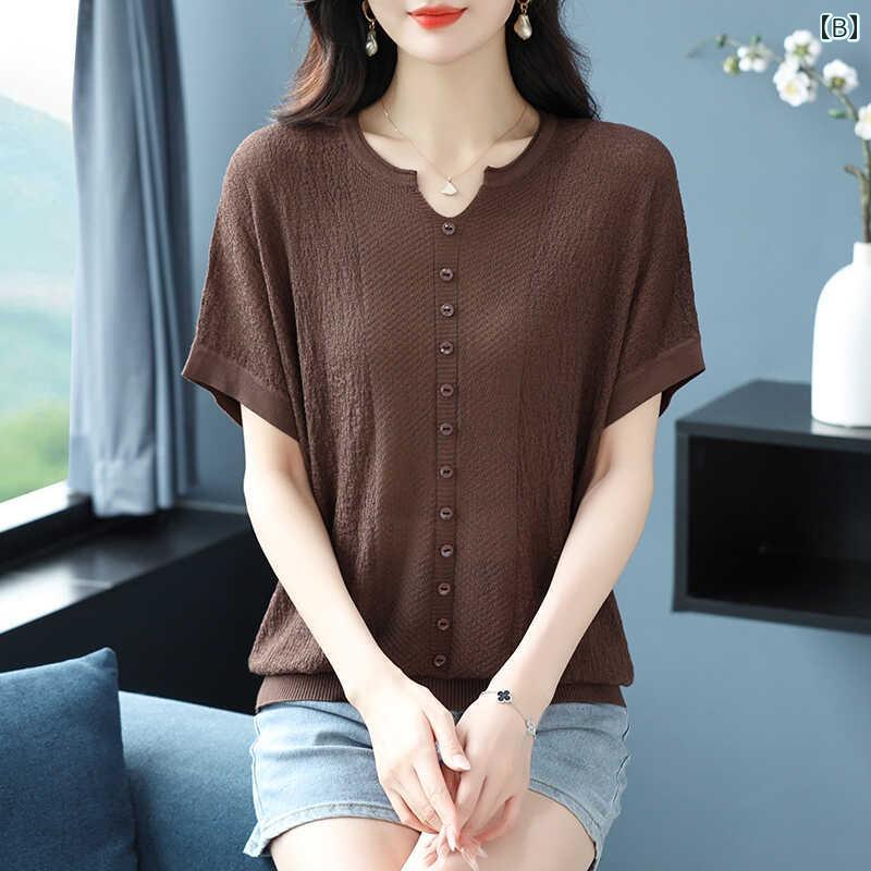 トップス レディース おしゃれ 上品 通勤 オフィス カジュアル ひんやり 快適 半袖 カジュアル Tシャツ 夏 大きめサイズ 体型カバー セーター 薄手 涼しい 涼しい