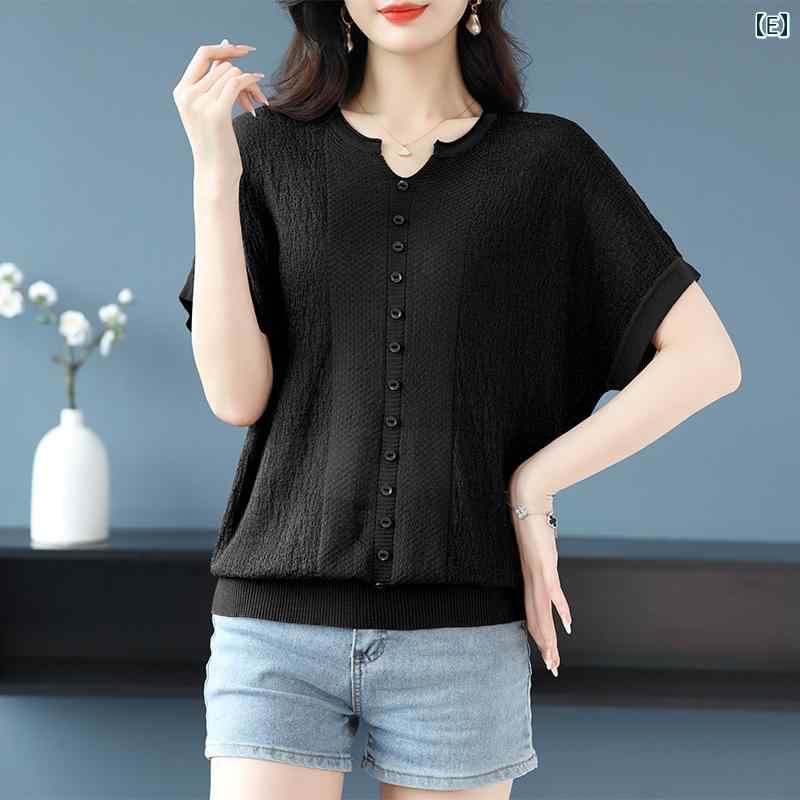 トップス レディース おしゃれ 上品 通勤 オフィス カジュアル ひんやり 快適 半袖 カジュアル Tシャツ 夏 大きめサイズ 体型カバー セーター 薄手 涼しい 涼しい