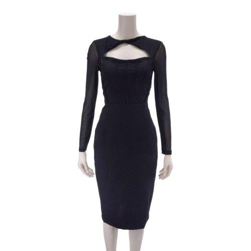 キャバドレス ナイトドレス ミディアムドレス ワンピース 長袖 デコルテ メッシュ 肌見せ レース シアー レディース グラシア