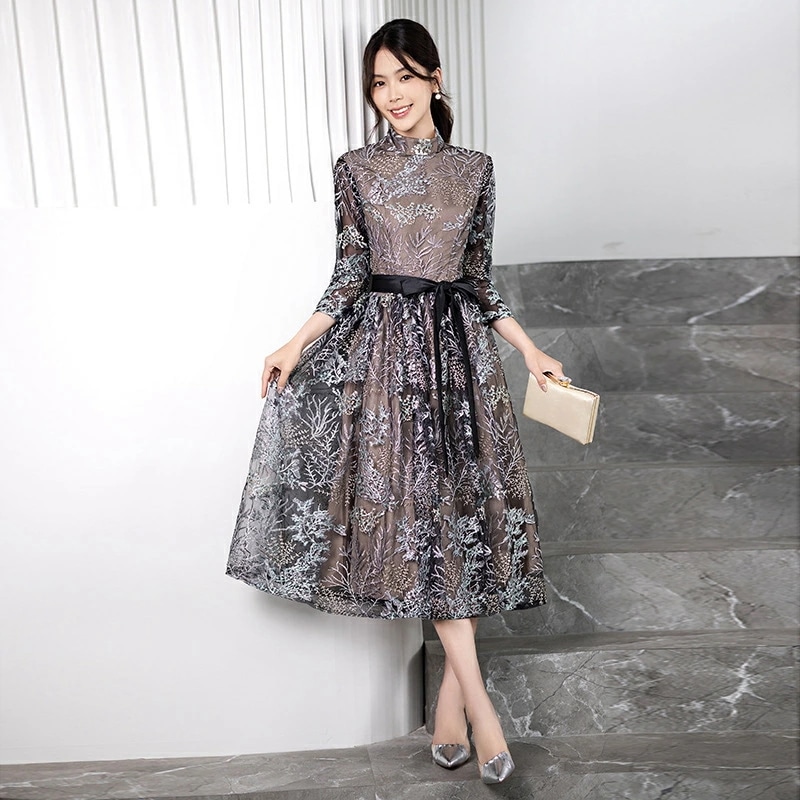 【即納】結婚式 ワンピース パーティードレス ミモレ丈 フォーマルドレス ドレス お呼ばれ フォーマル ワンピース 袖あり 結婚式 ワンピース パーティードレス 大きいサイズXXXL 入園式 二次会