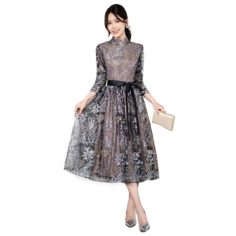 【即納】結婚式 ワンピース パーティードレス ミモレ丈 フォーマルドレス ドレス お呼ばれ フォーマル ワンピース 袖あり 結婚式 ワンピース パーティードレス 大きいサイズXXXL 入園式 二次会