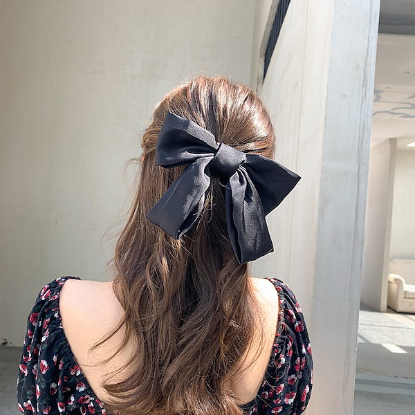 リボン型ヘアピン アイボリー ブラック Qoo10] 赤いリボンのヘアピンの黒色の大きい後頭部