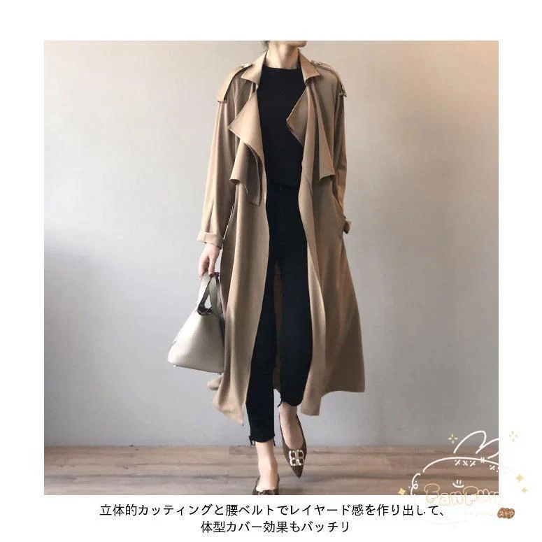 スプリングコート レディース 春 ロングコート ラグラン袖 レトロ トレンチコート 通勤 アウター 秋 コート 体型カバー おしゃれ 春コート