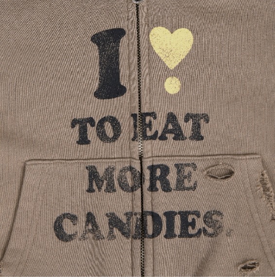 aeae】 I LOVE CANDY CROP HOODIE ZIP-UP : BROWN パーカー