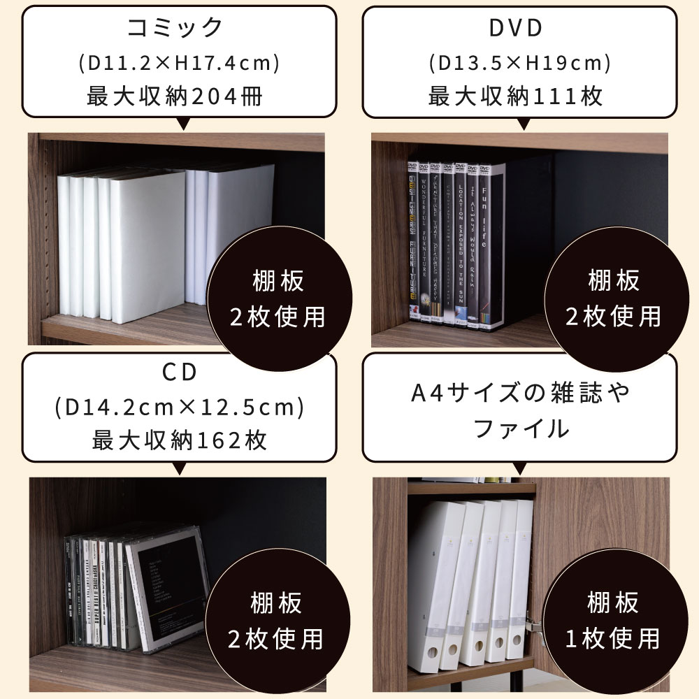 棚付き フラット本棚 ロータイプ 幅60cm キャビネット 扉付き コミックラック