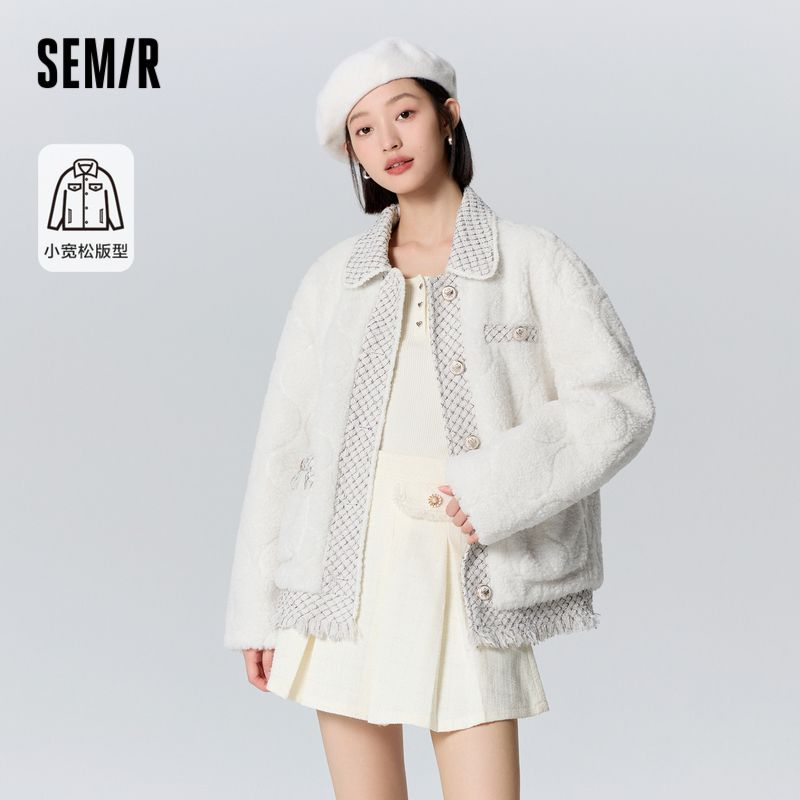 スノーホワイトカーディガンジャケットフリップラペルスプライシングプラッシュ生地2025新しいルースコットンジャケット スノーホワイトカーディガンジャケットフリップラペルスプライシングプラッシュ生地2025新しいルースコットンジャケット