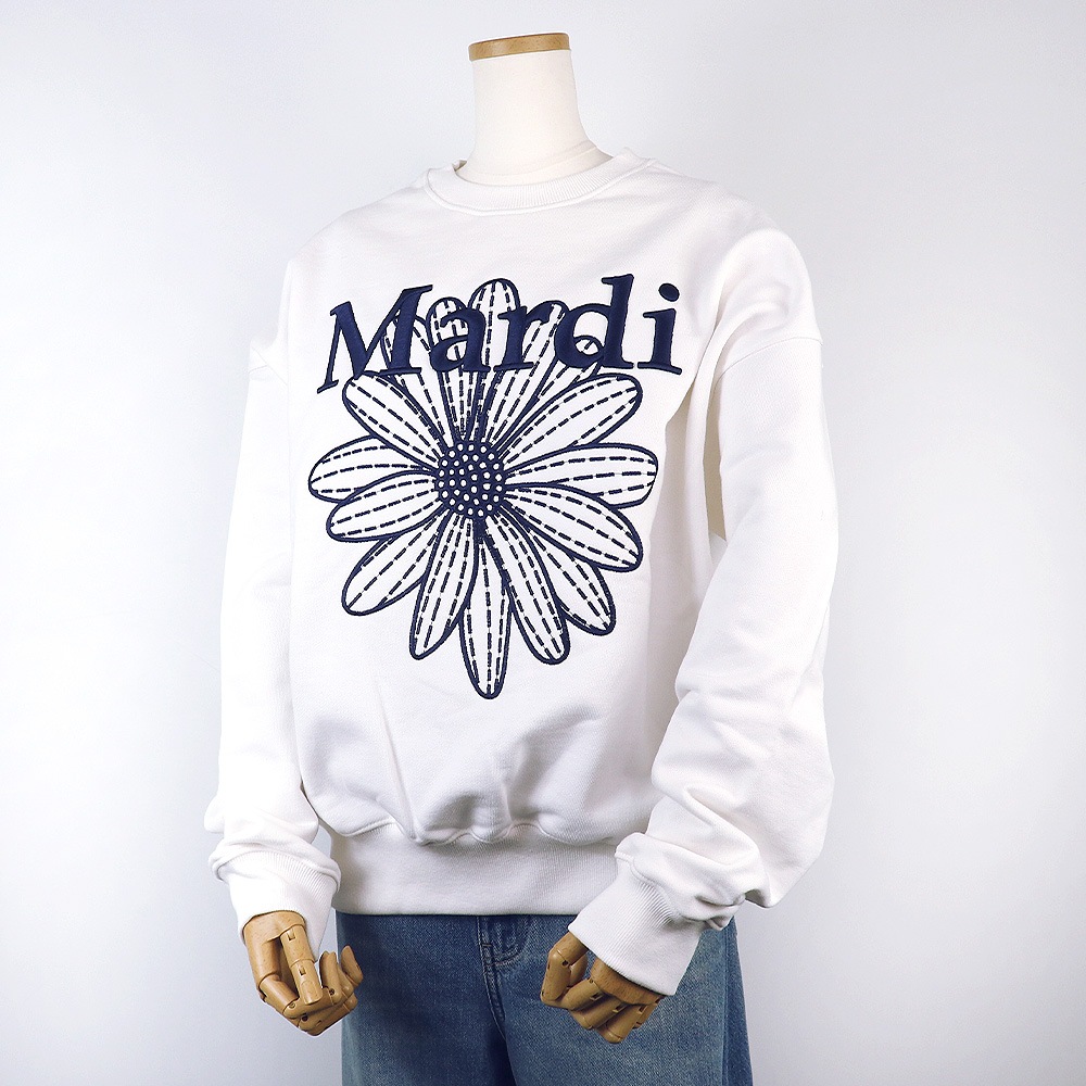 SWEATSHIRT FLOWERMARDI NEEDLEWORK WHITE NAVY 長袖 レディース 韓国 ファッション アパレル 刺繍