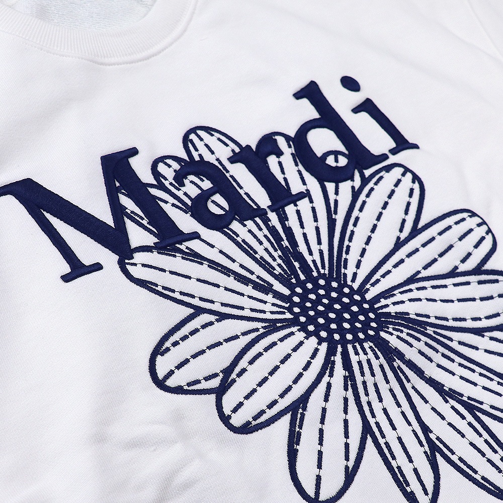 SWEATSHIRT FLOWERMARDI NEEDLEWORK WHITE NAVY 長袖 レディース 韓国 ファッション アパレル 刺繍