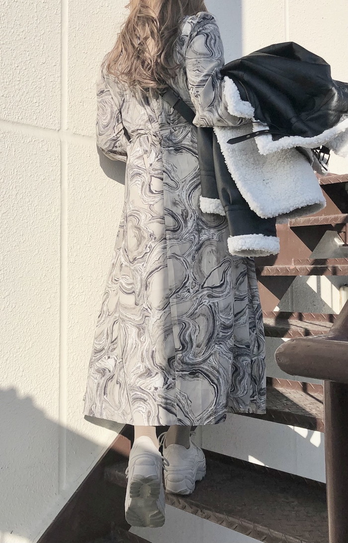 A.D.G レディース ワンピース マーブルフレアロングワンピース(グレー) A.D.G レディース ワンピース マーブルフレアロングワンピース(グレー)