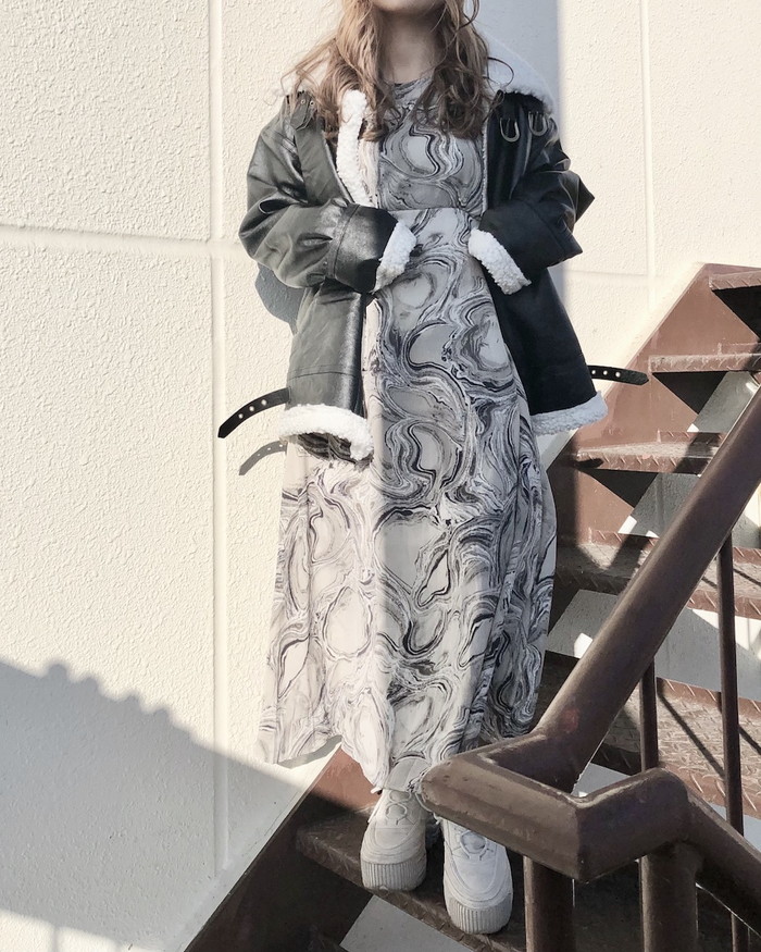 A.D.G レディース ワンピース マーブルフレアロングワンピース(グレー) A.D.G レディース ワンピース マーブルフレアロングワンピース(グレー)